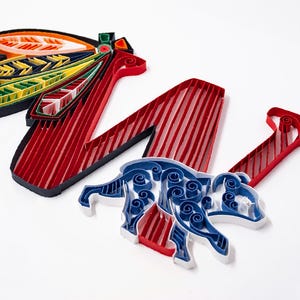 Cartaz de presente personalizado de 10" x 8" com estampa inicial de quilling do Chicago Sports (Blackhawks, Cubs, Bears, Bulls)