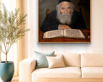Reb Ahron Kotler Painting – Jewish Rabbi Portrait – Judaica Wall Art – Spiritual Home Decor