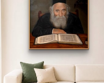 Schilderij van Reb Ahron Kotler – Portret van een Joodse rabbijn – Judaïca muurdecoratie – Spirituele huisdecoratie