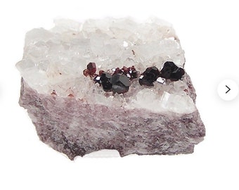 Tourmaline Rare Red Uvite with Clear to White Magnasite Crystals on Pegmatite Rock Matrix Gem Collectors Speciman - Brazil