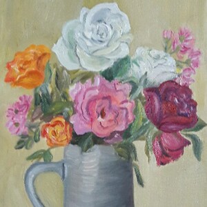 Roses Still Life, Original Oil Painting, Summer Bouquet, Oil on Canvas, Flower Oil Painting, Wall Art image 1