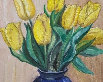 Yellow Tulips  Original Oil Painting on canvas Home Décor