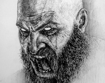 Kratos2. God of War. Original Drawing. Fan Art