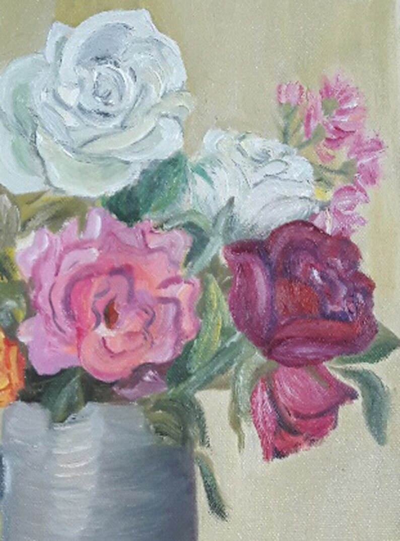 Roses Still Life, Original Oil Painting, Summer Bouquet, Oil on Canvas, Flower Oil Painting, Wall Art image 4