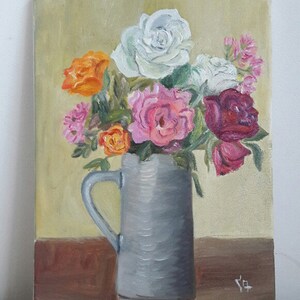 Roses Still Life, Original Oil Painting, Summer Bouquet, Oil on Canvas, Flower Oil Painting, Wall Art image 2