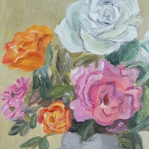 Roses Still Life, Original Oil Painting, Summer Bouquet, Oil on Canvas, Flower Oil Painting, Wall Art image 3