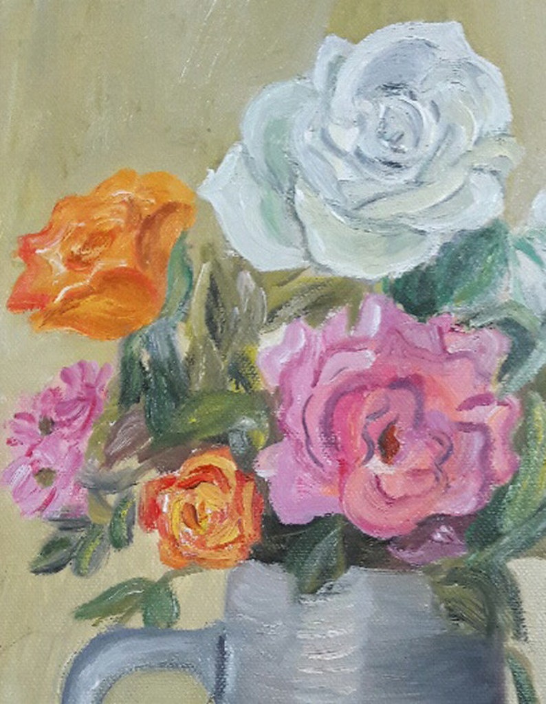 Roses Still Life, Original Oil Painting, Summer Bouquet, Oil on Canvas, Flower Oil Painting, Wall Art image 3