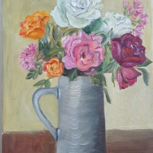 Roses Still Life, Original Oil Painting, Summer Bouquet, Oil on Canvas, Flower Oil Painting, Wall Art image 5