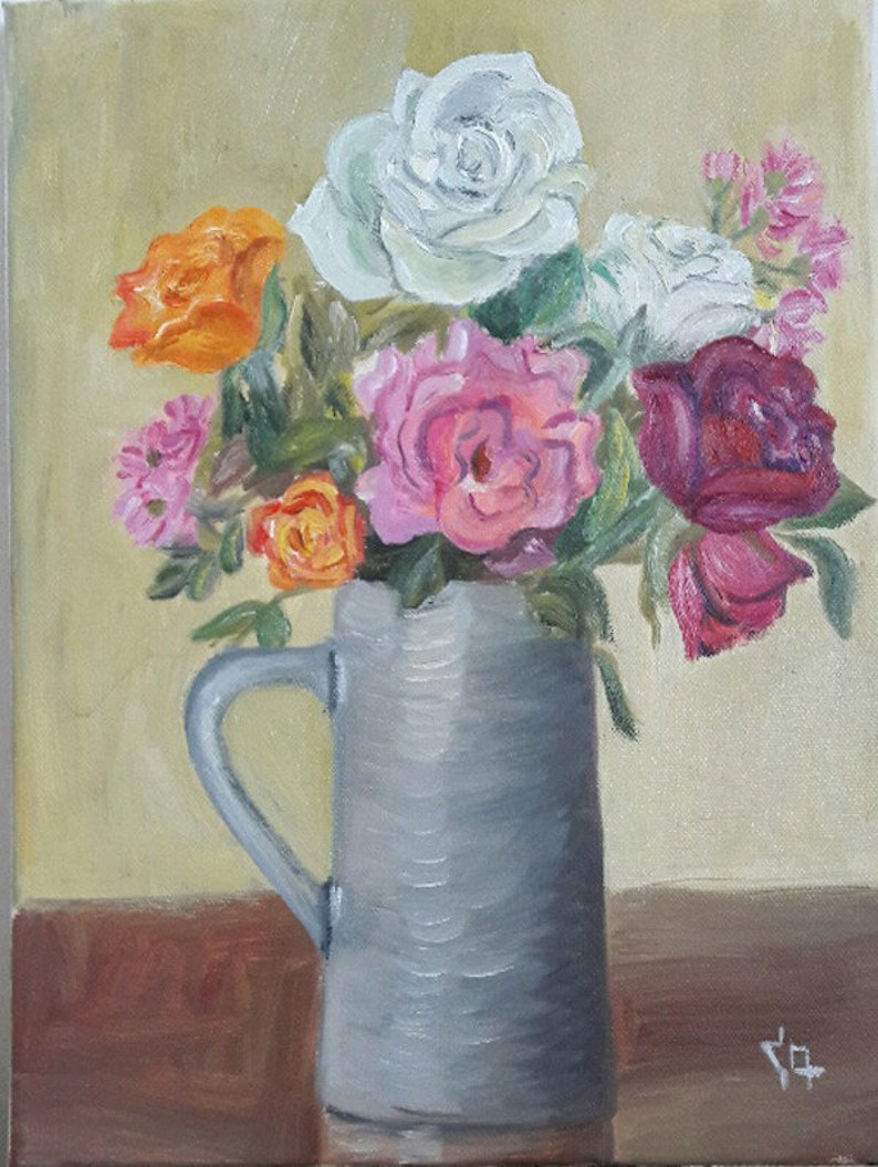 Roses Still Life, Original Oil Painting, Summer Bouquet, Oil on Canvas, Flower Oil Painting, Wall Art image 5