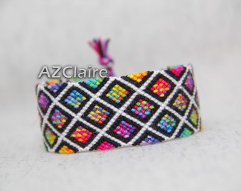 FB#013 Rainbow, black and white checkered Brazilian bracelet