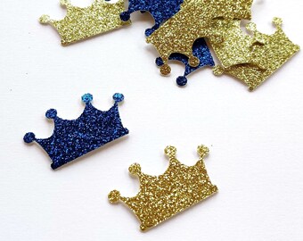 Royal Prince Confetti. Royal Blue and Gold Crown. Die Cut - Prince/Princess First Birthday, Baby Shower Table Decorations, Sweet 16 (60CT)