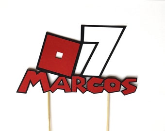 ROBLOX Inspired Cake Topper - Custom Name & Age topper, Roblox Happy Birthday, Red and Black, Game, Theme