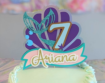 Mermaid Cake Topper - Custom Name and Age - Under the Sea - Personalized Cake Topper