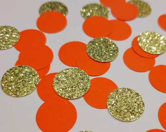 Small Orange and Gold Glitter circle confetti 5/8" (250 pieces) round confetti, Orange & Gold Decor, Wedding, Birthday, Celebration