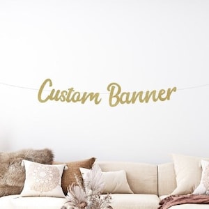 Custom Cursive Glitter Banner - Custom Name Banner - Personalized Script Glitter Sign - Custom Birthday - Bridal Shower - Graduation