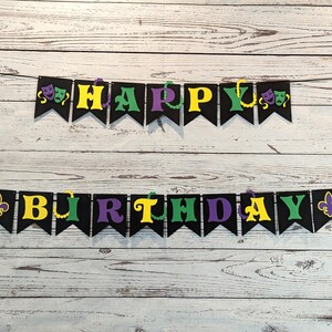 SWYOUN Burlap Happy Birthday Banner - Mardi Gras Party Bunting Garland, Natural Burlap, Pre-Assembled