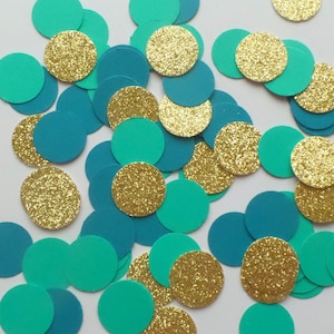 Blue, Green and Gold Glitter circle confetti 5/8&quot; (250 pieces) small round confetti Decor, Wedding, Birthday, Under the Sea, themed birthday