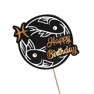 Pisces Cake Topper - Happy Birthday Pisces Zodiac Sign - Pisces Party Decor - Astrology Cake Topper