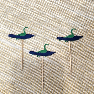 Loch Ness Monster Cupcake Toppers - Set of 12 - Marine Reptile Happy Birthday - Plesiosaur - Ancient Creature