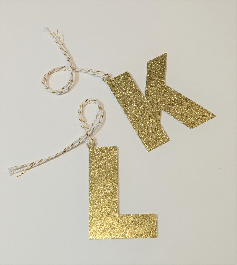 Letter Tag - Glitter Initial Letter Tag - Christmas Stocking Tag - Gift Letter Tag - Glitter Letter Ornament image 2