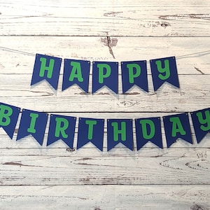 Navy Blue and Green Happy Birthday Banner - Loch Ness Monster - Marine Reptile Happy Birthday - Plesiosaur - Ancient Creature