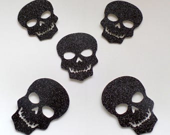 2" Skull Confetti (30 pieces) Black Glitter - Skull Table Decorations, Die Cut, Spooky, Party table scatter, Day of the dead, Scull
