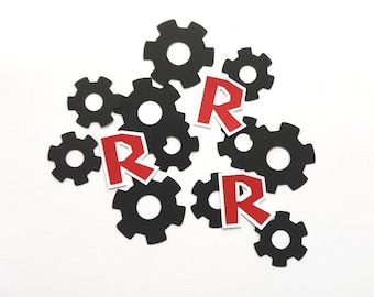 ROBLOX Inspired Confetti - Gear, Gears and R, Roblox Happy Birthday, Red and Black, Game, Theme 50CT