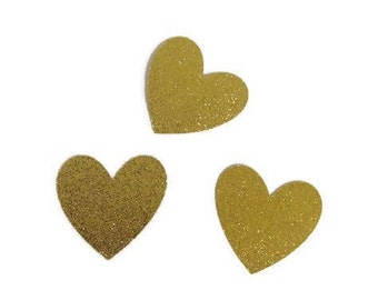 Large Heart Confetti 2" - Gold Glitter (30 pieces) Die Cut - Country Wedding, Personal Touch, Wedding Reception, Engagement Party, Love
