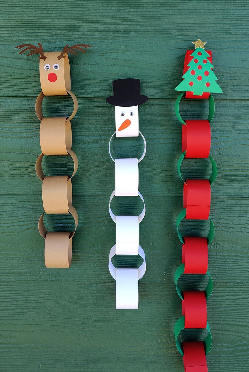 Christmas countdown craft kit paper chain advent calendar DIY Kids Christmas Craft Snowman Reindeer Christmas Tree image 2