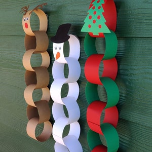 Christmas countdown craft kit paper chain advent calendar DIY Kids Christmas Craft Snowman Reindeer Christmas Tree image 3