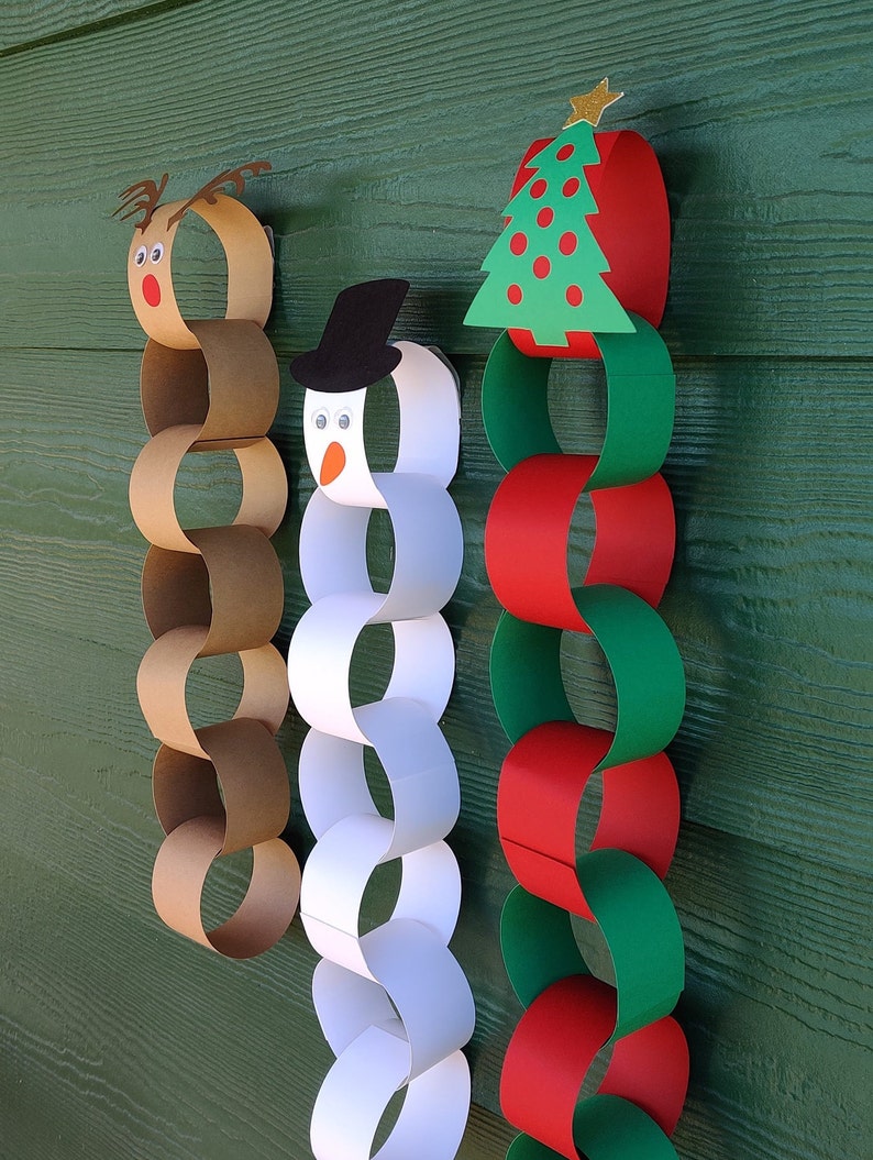 Christmas countdown craft kit paper chain advent calendar DIY Kids Christmas Craft Snowman Reindeer Christmas Tree image 3