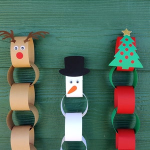 Christmas countdown craft kit paper chain advent calendar DIY Kids Christmas Craft Snowman Reindeer Christmas Tree image 1