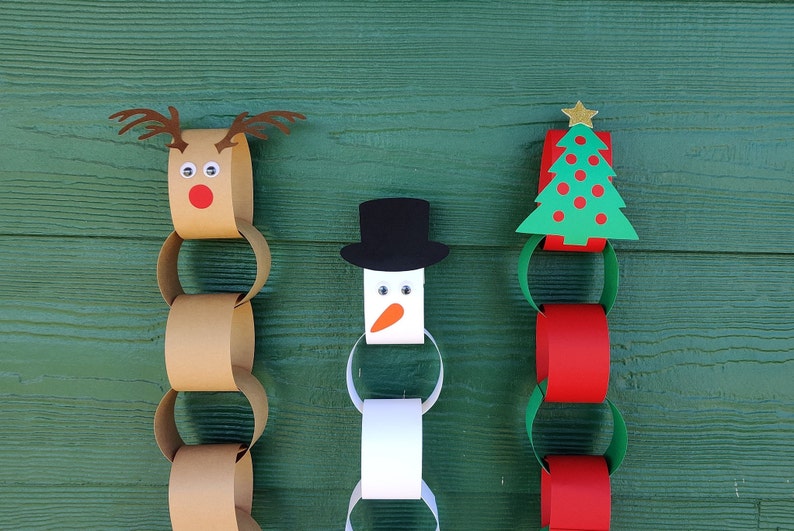 Christmas countdown craft kit paper chain advent calendar DIY Kids Christmas Craft Snowman Reindeer Christmas Tree image 1