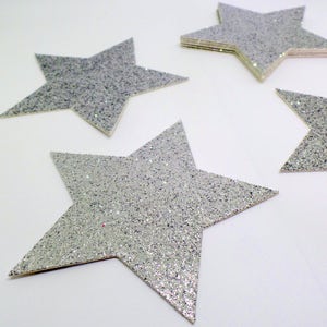 Silver Glitter 3&quot; Inch Twinkle Twinke Little Star LARGE Confetti  (10 pieces) Die Cut - First Birthday, Shower Table Decorations