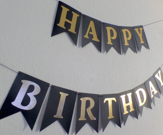 Happy Birthday Banner & Ballon-Set – Schwarz-gold, Inkl. 12 Latexballons, Wimpelkette
