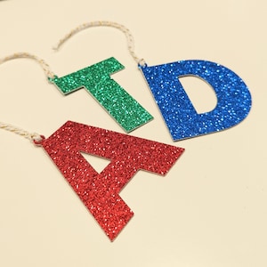 Letter Tag Glitter Initial Letter Tag Christmas Stocking Tag Gift Letter Tag Glitter Letter Ornament image 4