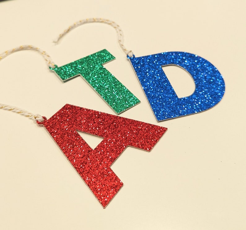 Letter Tag Glitter Initial Letter Tag Christmas Stocking Tag Gift Letter Tag Glitter Letter Ornament image 4