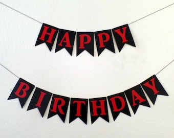 Red and Black Happy Birthday Banner - Man Birthday, Black and Red Theme Banner, Masculine, Feminine, Serious, Adult