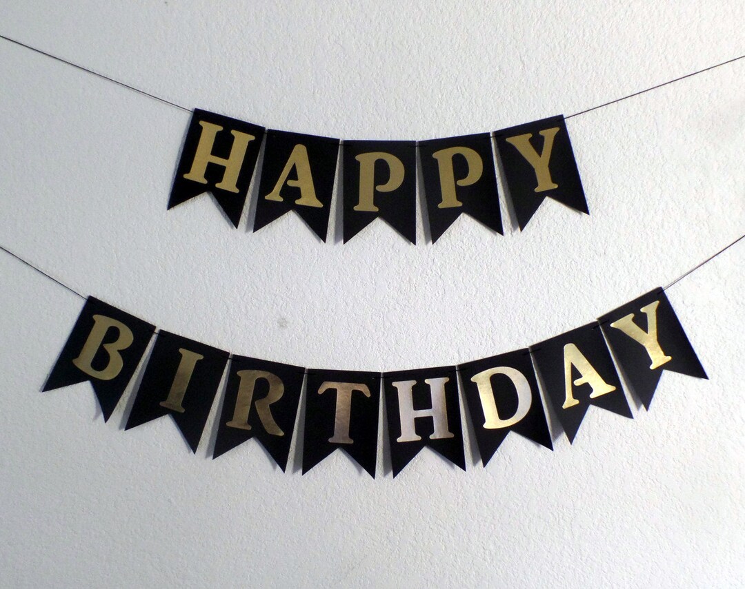 Black & Gold Glitter Happy Birthday Banner – Large Hanging Letters For Party Backdrop Decor - View #8