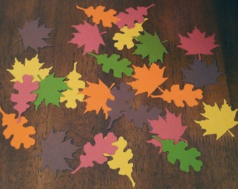 Autumn Leaf Confetti cut out (100 pieces) - Fall Table Decorations,Die Cut, Olive Green, Orange, Yellow, Red, Brown