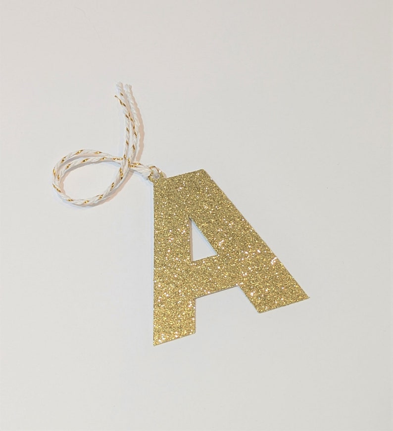 Letter Tag Glitter Initial Letter Tag Christmas Stocking Tag Gift Letter Tag Glitter Letter Ornament image 1