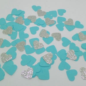 Blue and Silver glitter heart confetti 5/8&quot; (250 pieces) Baby Shower, Decor, Wedding, Birthday, Gender reveal, Engagement Party
