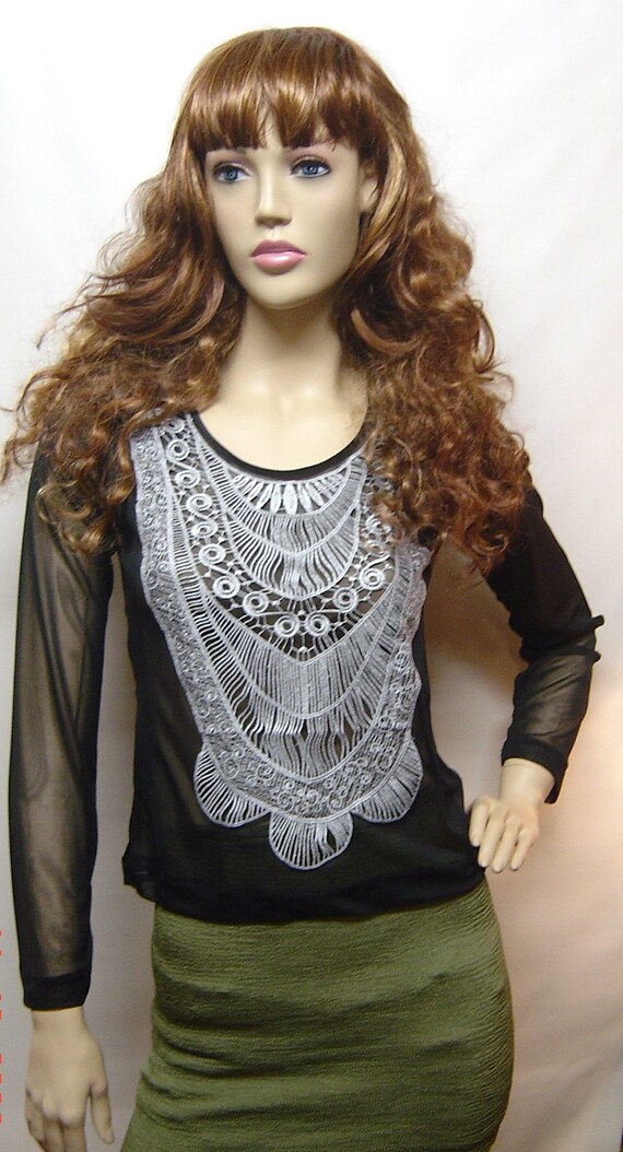 Handmade Black See-through Knit Top with Front Trim | Etsy