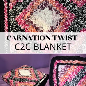 Crochet blanket pattern | Carnation Twist | Red Heart Granny Square yarn