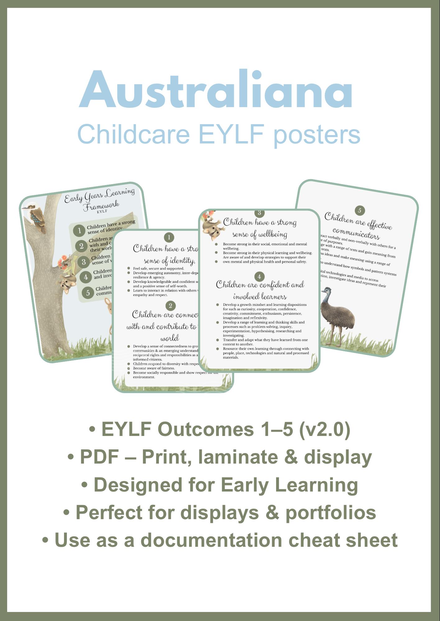 Australiana Early Years Learning Framework Outcomes Display Poster - Etsy