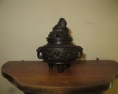 Vintage Koro Bronze incense burner, ornate, lid, solid w free shipping