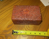 Vintage Carved Wood Box, Jewelry trinket keepsake w flowers
