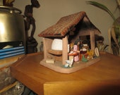 Vintage Folk Art Pottery Clay Diorama Market House Red Roof Mexico Latin America