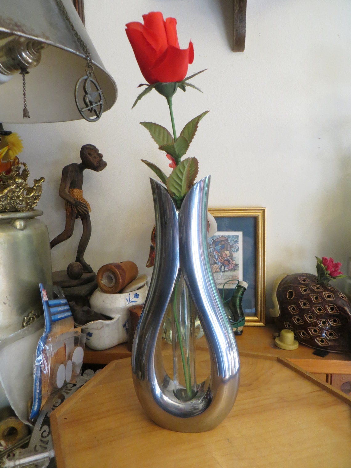 Nambe Bud Vase w/ Glass Tube design by Steve Cozzolino w/ free Etsy