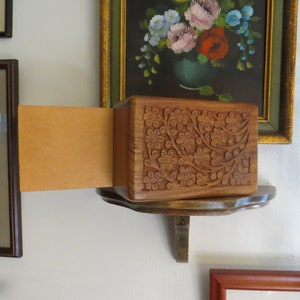 Vintage Wooden Box, Carved Wood Box, Carved Floral Top Storage Box